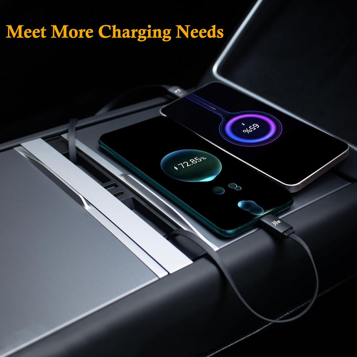 Retractable dual cable USB hub in Tesla Model 3 and Model Y center console