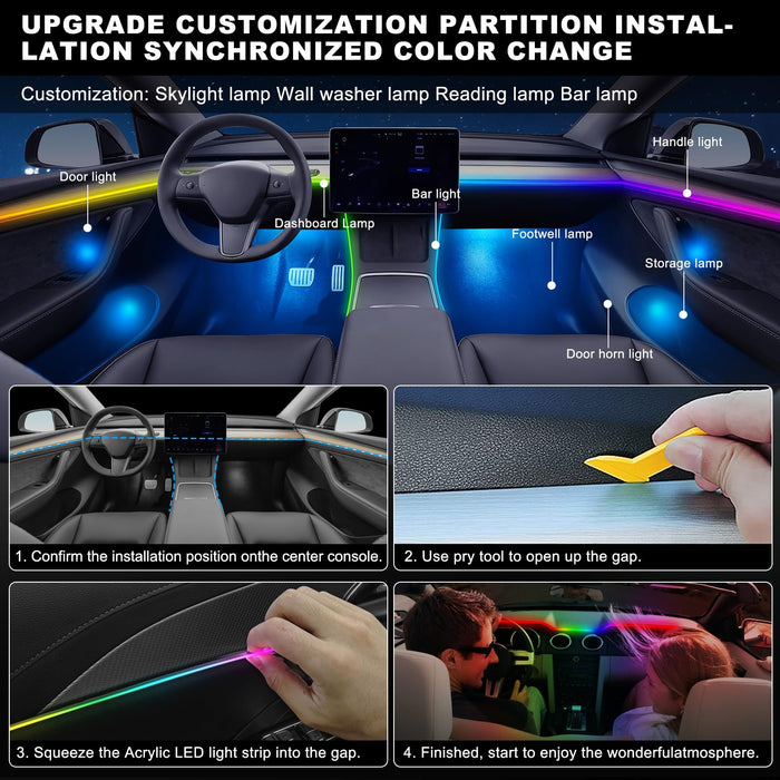 Tesla Model 3/Y/S/X LED Interior Strip Light with Music Sync Ambient Lighting Kit