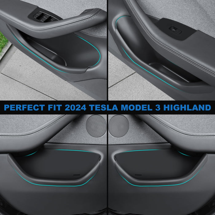 Tesla Model 3 Highland 2024-2025 Door Protectors - Soft Silicone Side Storage Box for Front & Rear Doors, Black