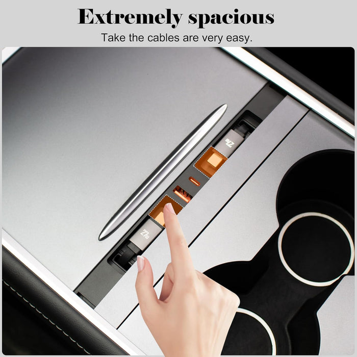 Retractable dual cable USB hub in Tesla Model 3 and Model Y center console