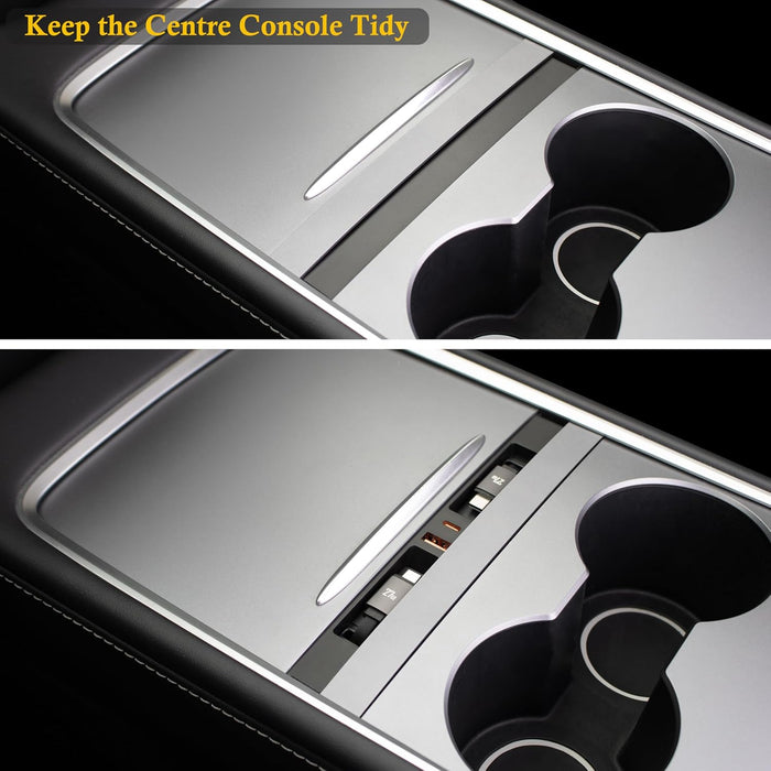 Retractable dual cable USB hub in Tesla Model 3 and Model Y center console