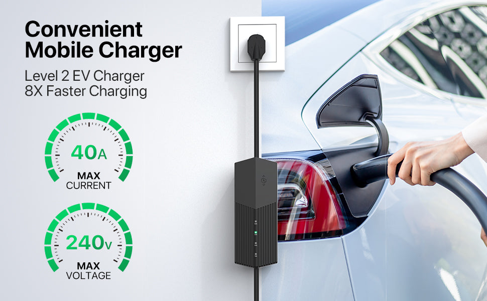 40 Amp Portable EV Charger – NACS & J1772 Connector | 30ft - 40ft - 50ft Cord | Level 2 EV Charger (NEMA 14-50 / 10-50 / 6-50)