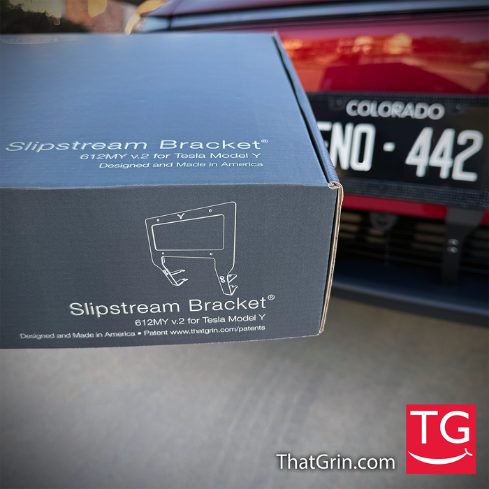 Slipstream Bracket® v.2 by ThatGrin | No-Drill Front License Plate Mount for 2026+ Tesla Model Y Premium & Model Y L Premium