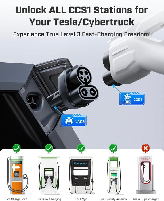 Upgraded CCS1 to Tesla Charging Adapter for Cybertruck & Tesla Models 2021-2026 | 250kW SuperFast CCS-to-NACS Converter | Compatible with DC Level 3 CCS1 Charging Stations