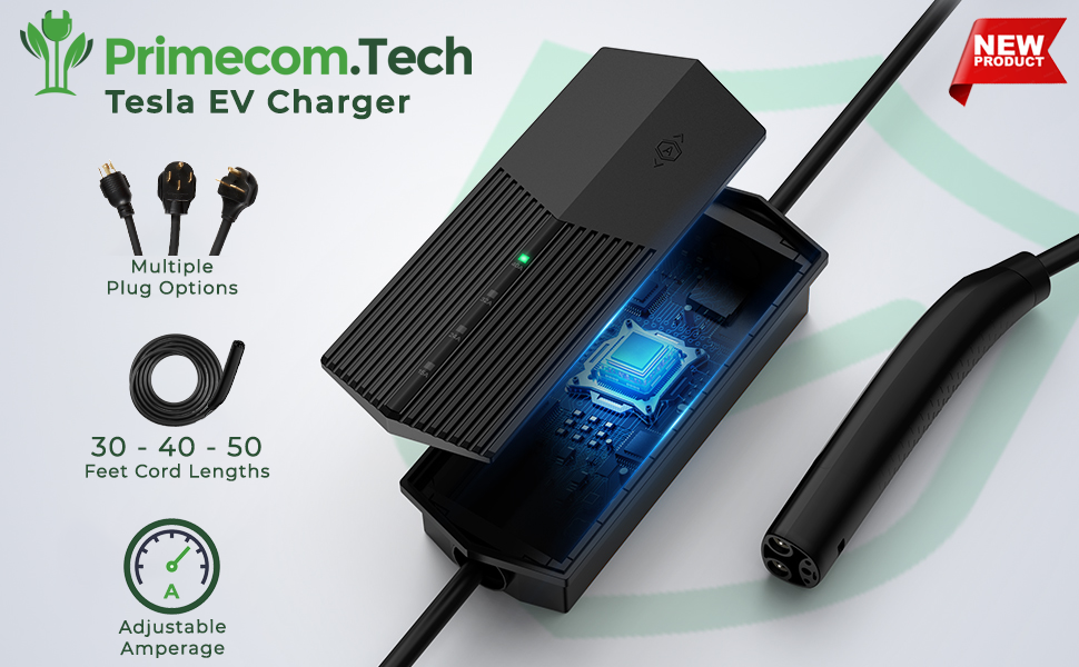40 Amp Tesla, Kia, Hyundai EV Charger – NACS Connector | 30ft - 40ft - 50ft Cord | Level 2 Portable EV Charger (NEMA 14-50 / 10-50 / 6-50)