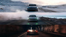 RGB LED daytime running lights active on a Tesla Model 3 Highland at night