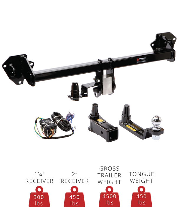 Stealth Hidden Hitch SHR30010 Tow + Rack Combo contents and 4,500 lb rating for Audi e-tron