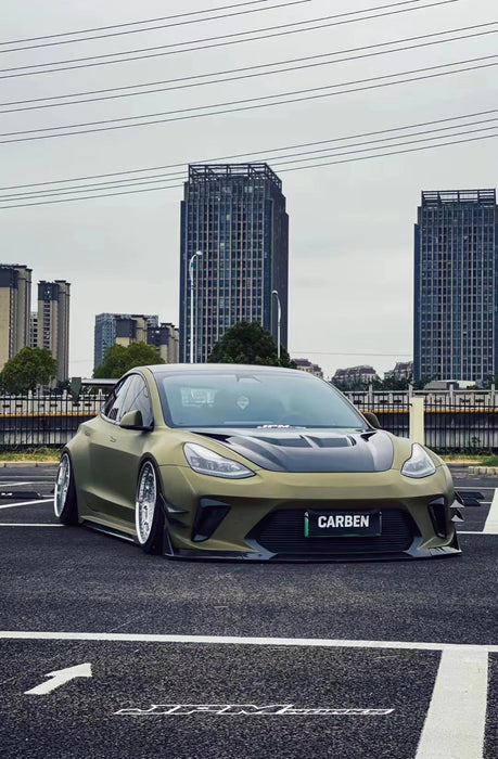 "Hacker"  Widebody Front Bumper & Front Lip For Tesla Model 3