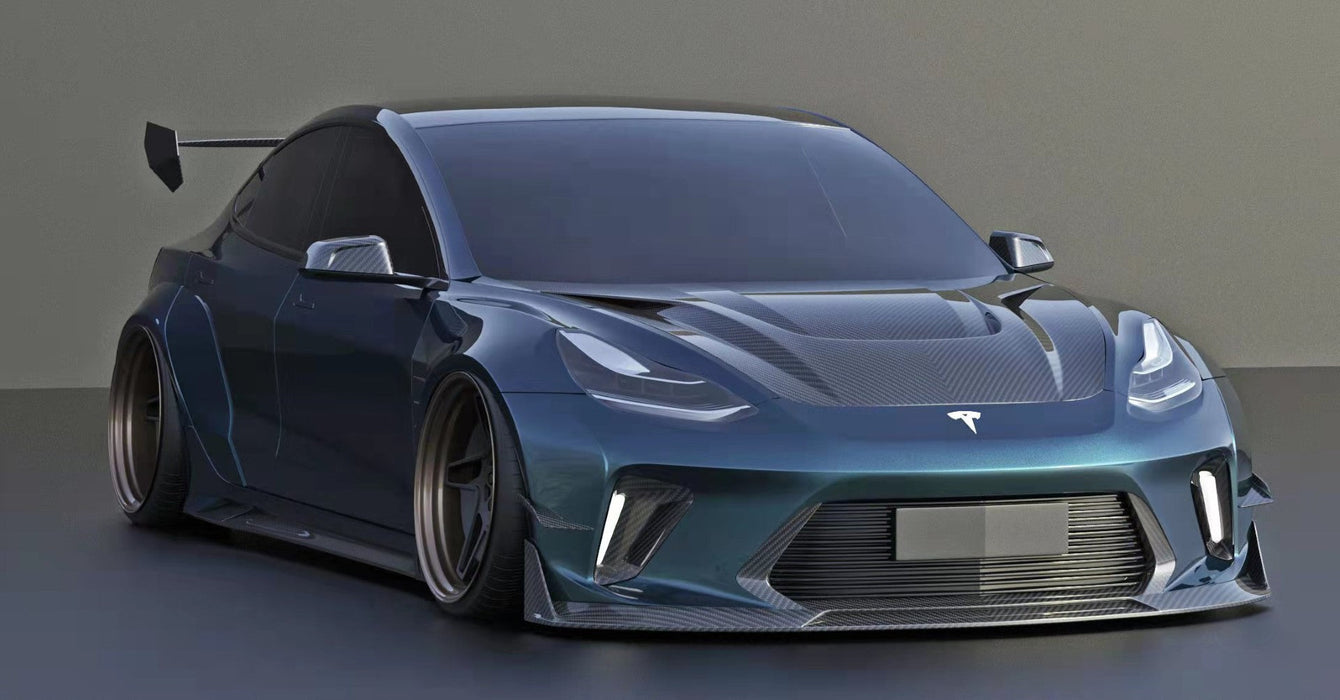 "Hacker"  Widebody Front Bumper & Front Lip For Tesla Model 3