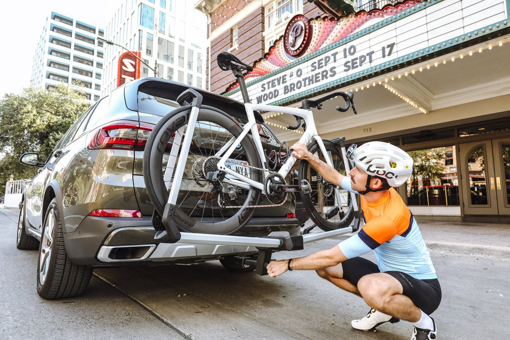 Stealth hidden hitch with bike rack in use
