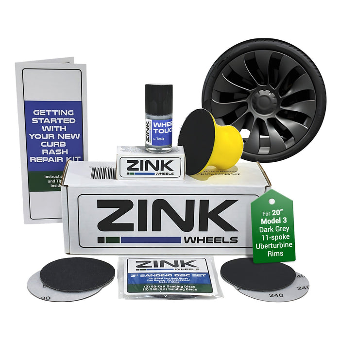 Tesla Wheel Curb Rash Repair Kit for Model 3 20-inch Charcoal Grey Uberturbine Performance Rims with Color-matched Touch-Up Paint