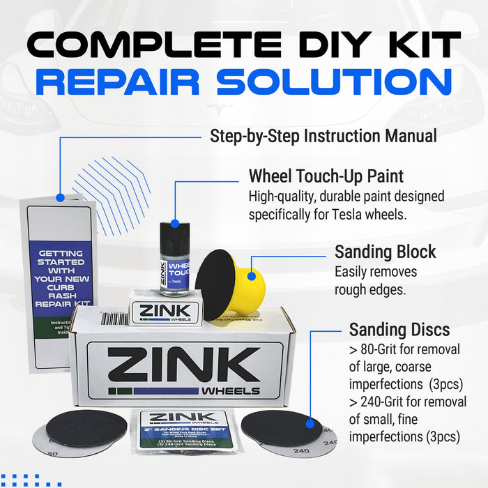 Tesla Wheel Curb Rash Repair Kit for Model X 20-inch Silver Slipstream Rims with Color-matched Touch-Up Paint