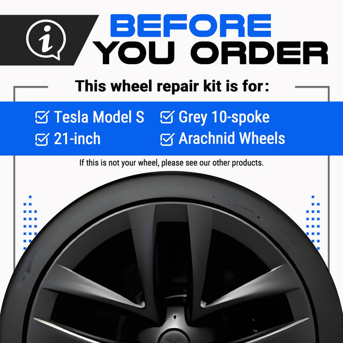 Tesla Wheel Curb Rash Repair Kit for Model S 21-inch Grey Arachnid Rims with Color-matched Touch-Up Paint