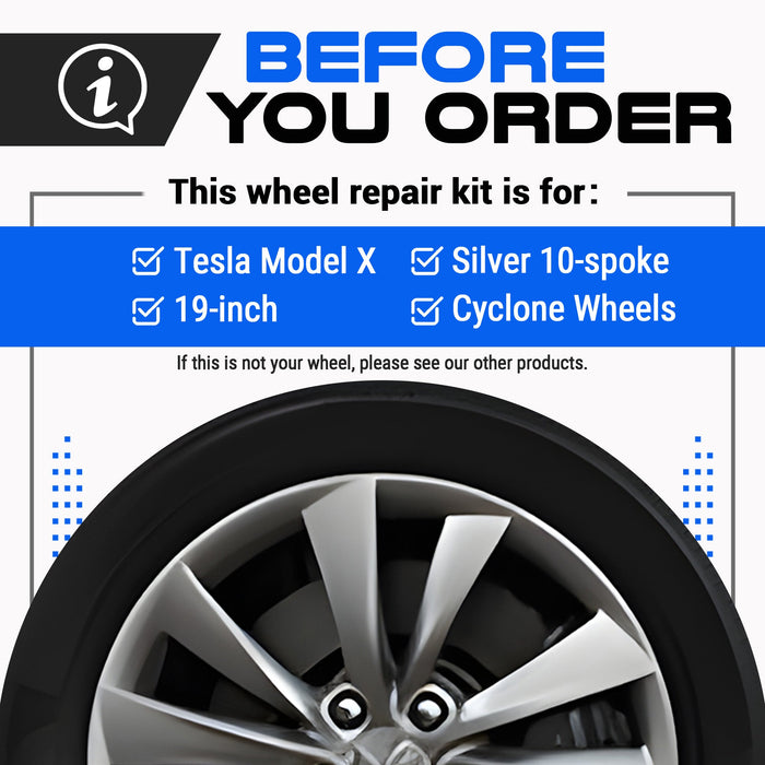 Tesla Wheel Curb Rash Repair Kit for Model X 19-inch Silver Cyclone Rims with Color-matched Touch-Up Paint