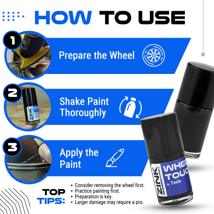 Tesla Wheel Touch-Up Paint for Model S 19-inch Grey Tempest Aero Rims - Color-matched Paint for DIY Curb Rash Repair