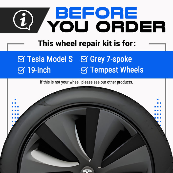 Tesla Wheel Curb Rash Repair Kit for Model S 19-inch Grey Tempest Aero Rims with Color-matched Touch-Up Paint