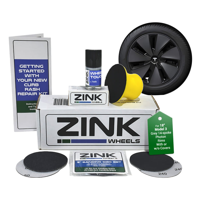 Tesla Wheel Curb Rash Repair Kit for Model 3 18-inch Grey Photon Rims with Color-matched Touch-Up Paint