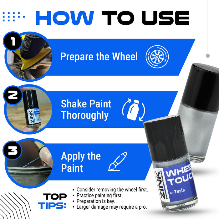 Tesla Wheel Touch-Up Paint for Model S 19-inch Silver Cyclone Rims - Color-matched Paint for DIY Curb Rash Repair