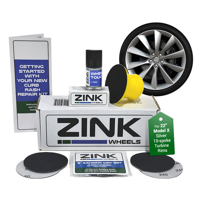 Tesla Wheel Curb Rash Repair Kit for Model X 22-inch Silver Turbine Rims with Color-matched Touch-Up Paint