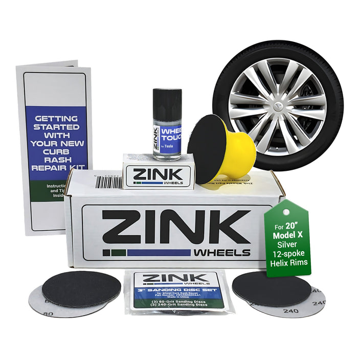 Tesla Wheel Curb Rash Repair Kit for Model X 20-inch Silver Helix Rims with Color-matched Touch-Up Paint