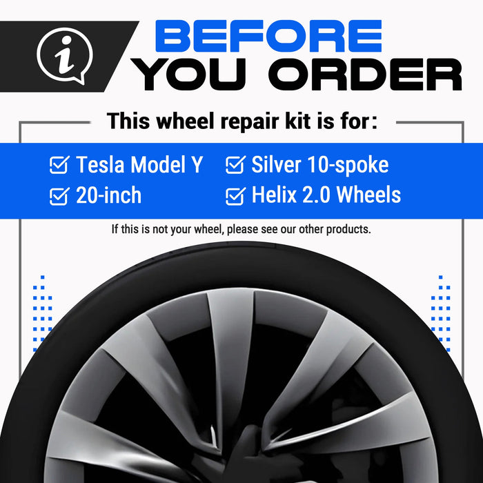 Tesla Wheel Curb Rash Repair Kit for Model Y 20-inch Bright Silver Helix 2.0 Rims with Color-matched Touch-Up Paint