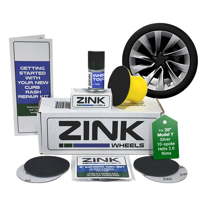Tesla Wheel Curb Rash Repair Kit for Model Y 20-inch Bright Silver Helix 2.0 Rims with Color-matched Touch-Up Paint