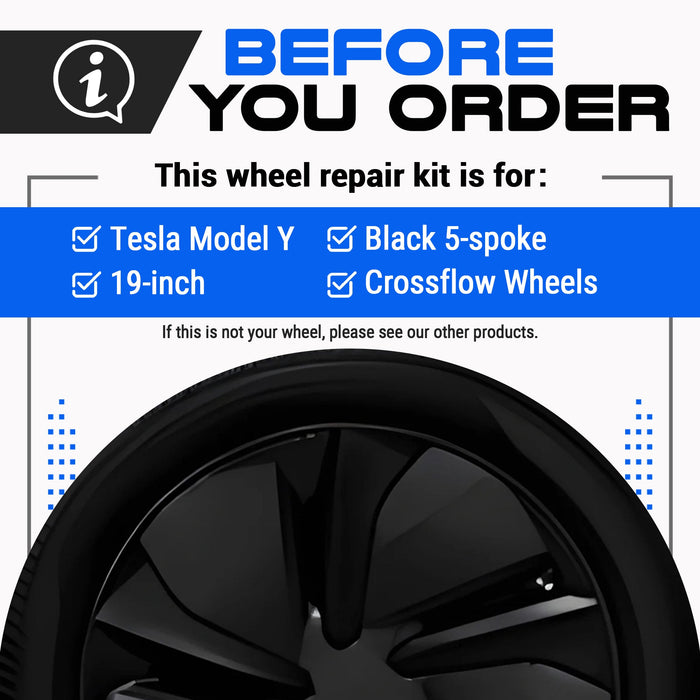 Tesla Wheel Curb Rash Repair Kit for Model Y 19-inch Black Crossflow Rims with Color-matched Touch-Up Paint