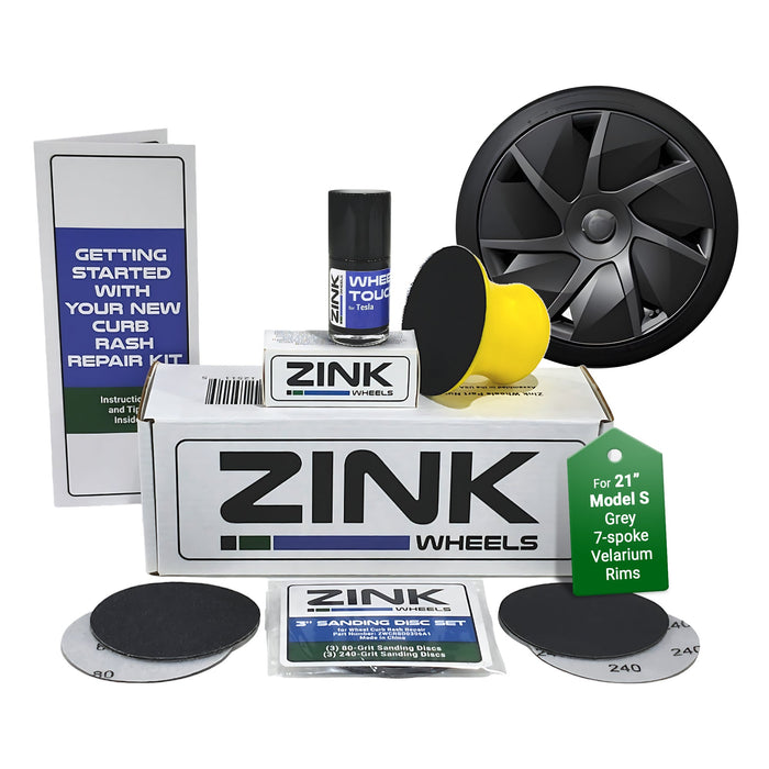 Tesla Wheel Curb Rash Repair Kit for Model S 21-inch Grey Velarium Rims with Color-matched Touch-Up Paint
