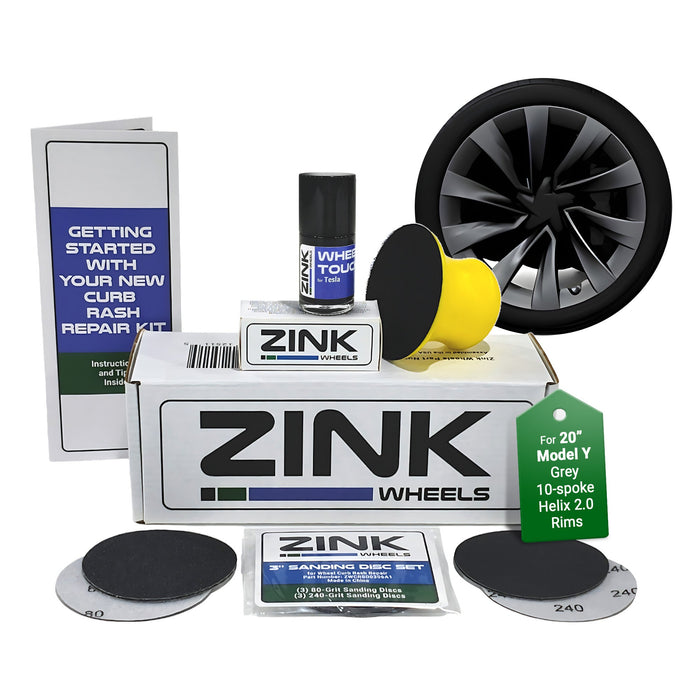 Tesla Wheel Curb Rash Repair Kit for Model Y 20-inch Gunmetal Grey Helix 2.0 Rims with Color-matched Touch-Up Paint
