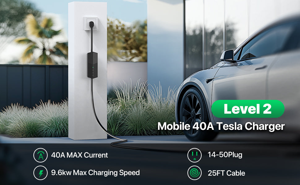 40 Amp Portable EV Charger – NACS & J1772 Connector | 30ft - 40ft - 50ft Cord | Level 2 EV Charger (NEMA 14-50 / 10-50 / 6-50)