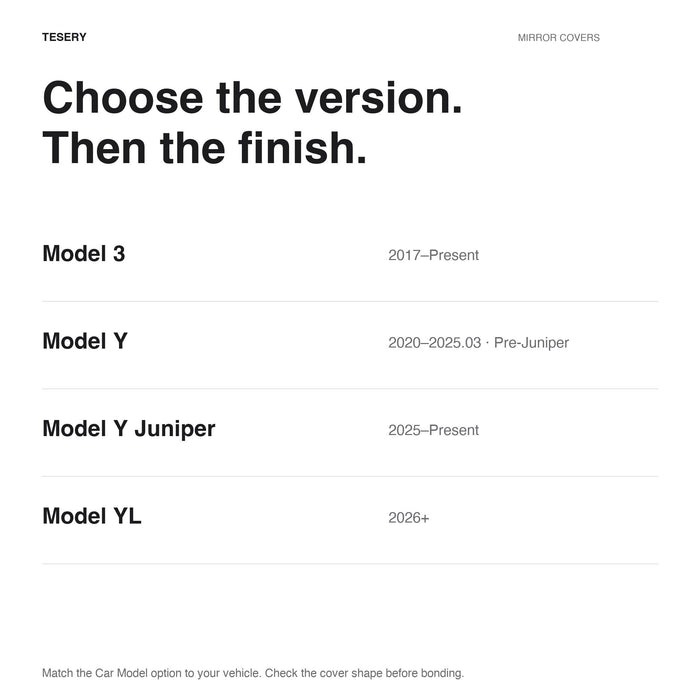 ABS Mirror Covers for Model 3/Y | 4 Finishes | 3M Tape | Scratch Protection | 3 Versions