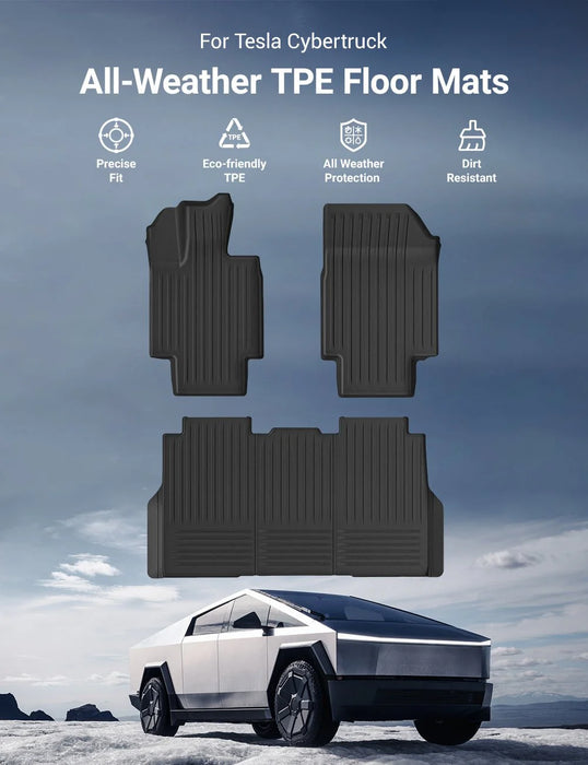 3D MAXpider Floor Mat Set - Custom Fit for Tesla Cybertruck 2024-2025 (Black, Front & Rear Rows) Kagu & Elitect
