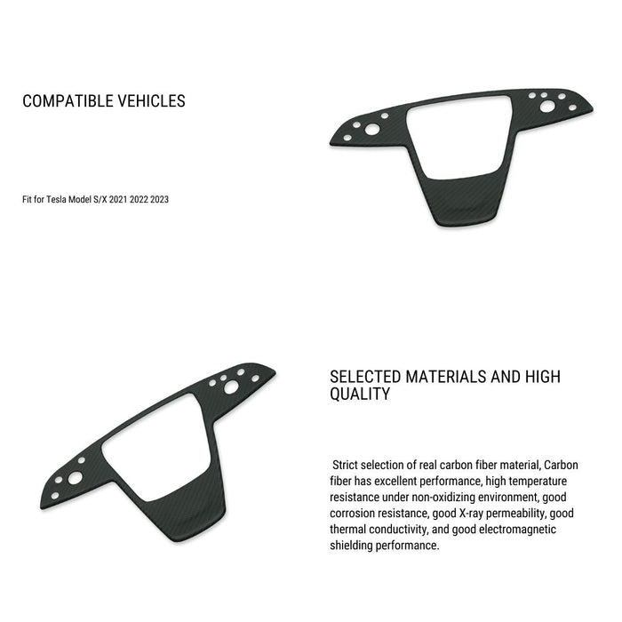 Carbon Fiber Yoke Steering Wheel Trim Panel Cover for Model S/X 2021+