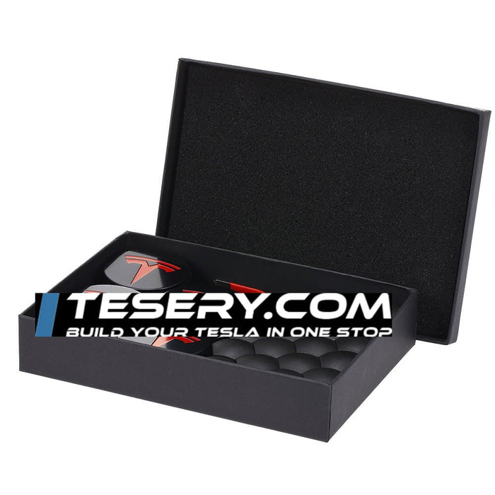 Wheel Center Cap Kit with Puller for Model 3/Y/S/X | 4 Hub Caps + 20 Lug Nut Covers