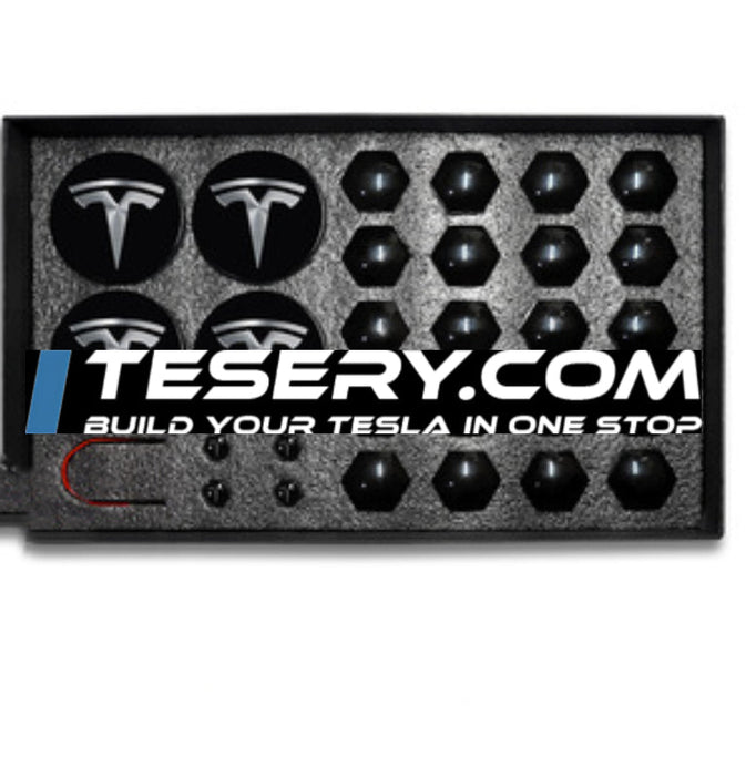 Wheel Center Cap Kit with Puller for Model 3/Y/S/X | 4 Hub Caps + 20 Lug Nut Covers
