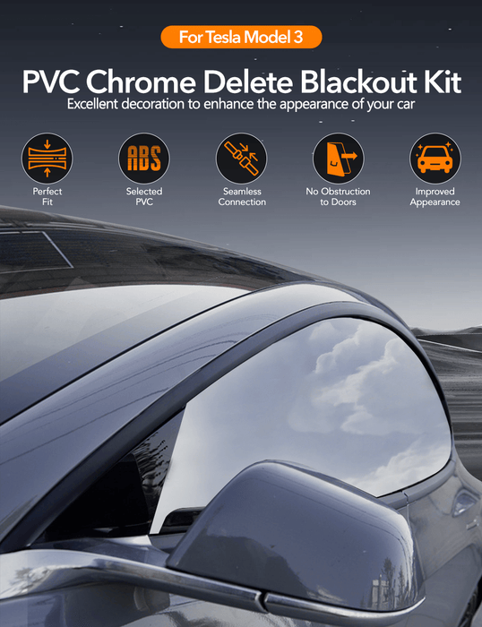 Chrome Delete Kit for Model 3 (2017-2023) | Matte Black Window Trim | PVC