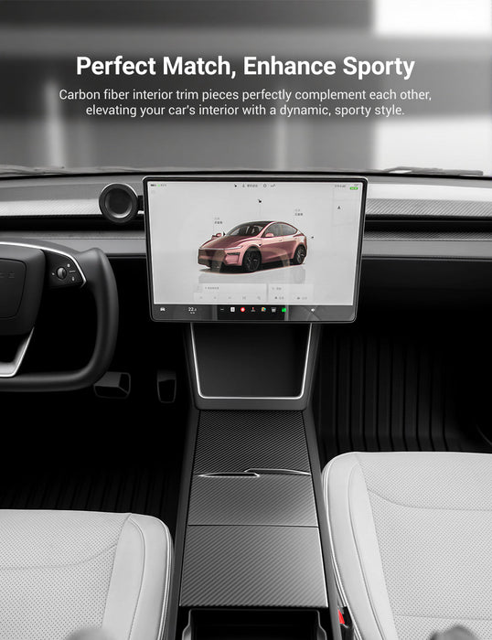 Dry Carbon Fiber Center Console Cover For Model Y Juniper / Model 3 Highland / Model YL