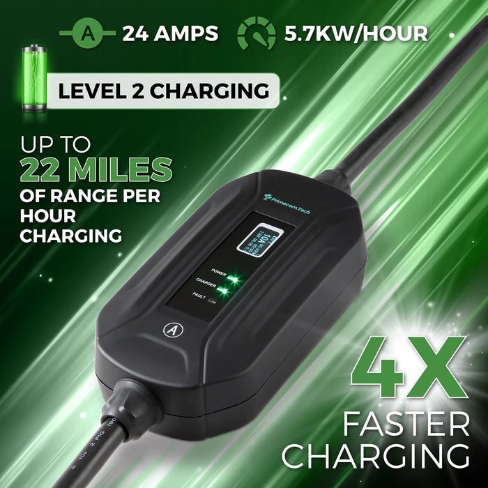 Primecom 24 Amp Level 2 EV Charger Amperage Adjustable: 10A - 16A - 24A