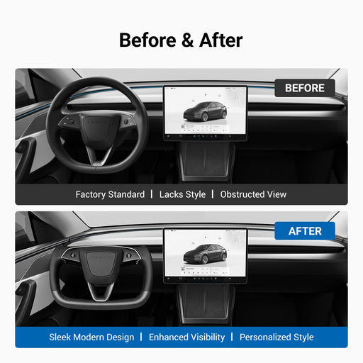 EV Bandit yoke steering wheel installed in Tesla interior