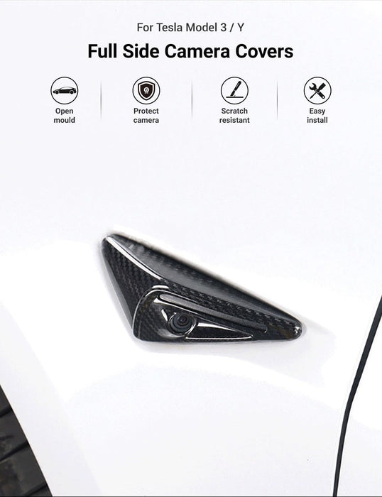 Full Side Camera Covers for Tesla Model 3 / Y - Carbon Fiber Exterior Mods