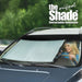 Manual retractable windshield sunshade installed