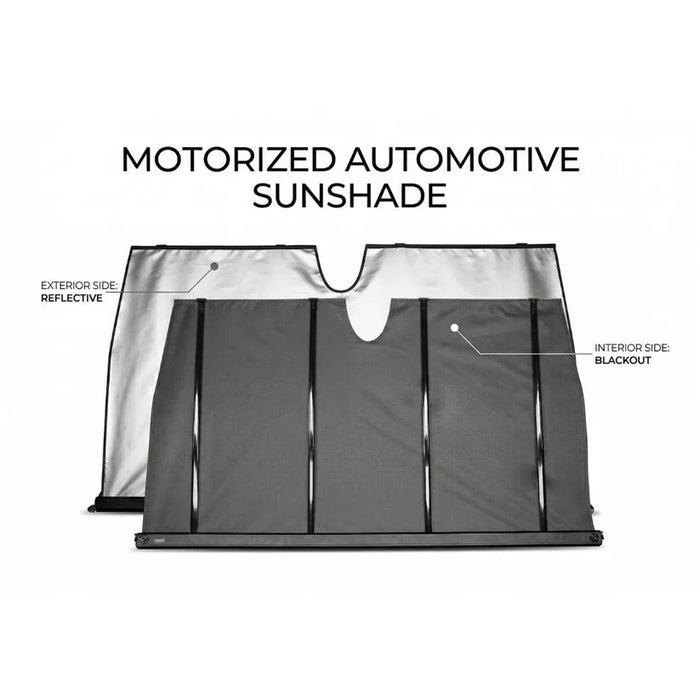 Powered automatic windshield sunshade front view