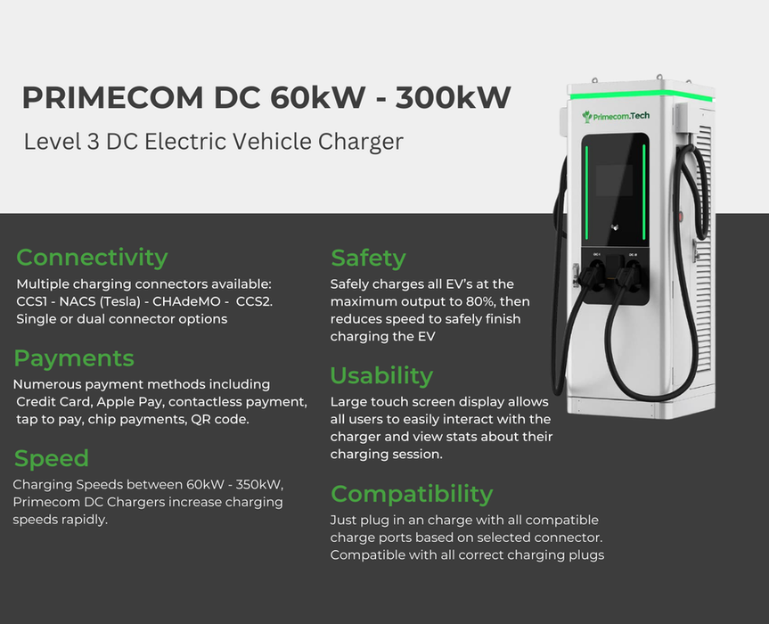 Primecom.Tech Level 3 DC Dual Dispenser EV Charger Supercharger DC Fast Charger for Electric Vehicles