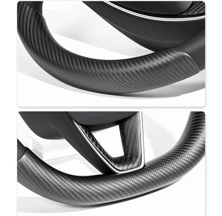 Steering Wheel Trim Covers for Model Y Juniper / Model 3 Highland | Real Dry Carbon Fiber