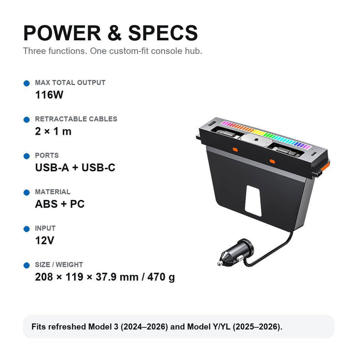 116W Smart Aroma RGB Center Console Hub for Tesla Model 3/Y/YL