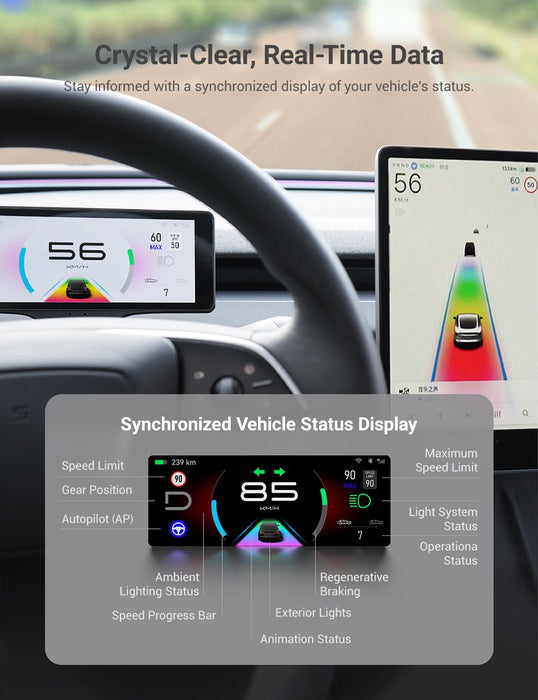TESERY 7′′ Gear Shift Touch Screen Dashboard Display for Model 3 Highland / Model Y Juniper