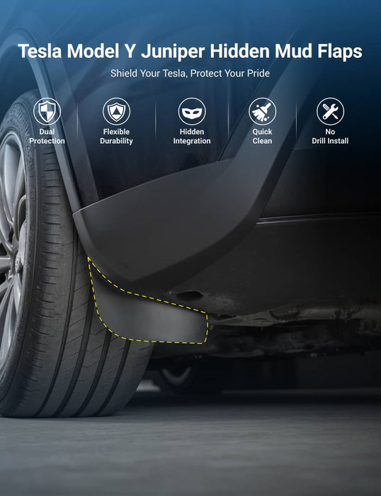 TESERY Hidden Mud Flaps for Model Y Juniper | Invisible Protection