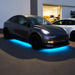Illustrative Model Y installation with cyan-blue underbody lighting; comparable setup, not exact kit
