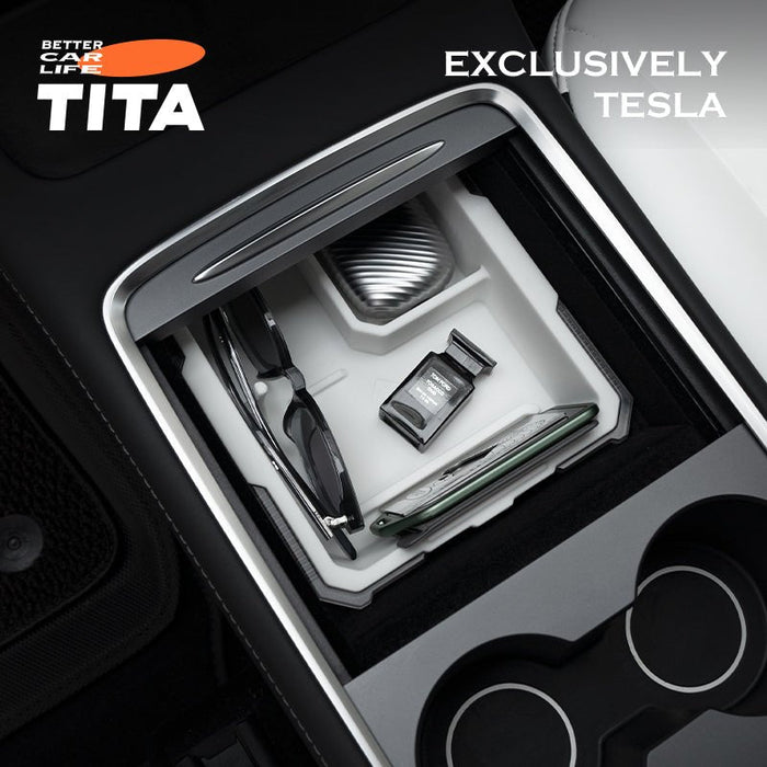 TITA Center Console Storage Box for Model 3/Y | Drawer Design | Food-Grade Silicone | 3 Colors