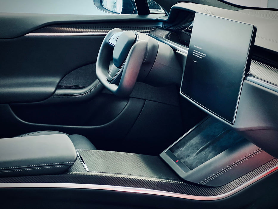 Interior Vinyl Wrap Kit | Tesla Model X 2021-2026 (Refresh)- Plaid Style Black Carbon Fiber